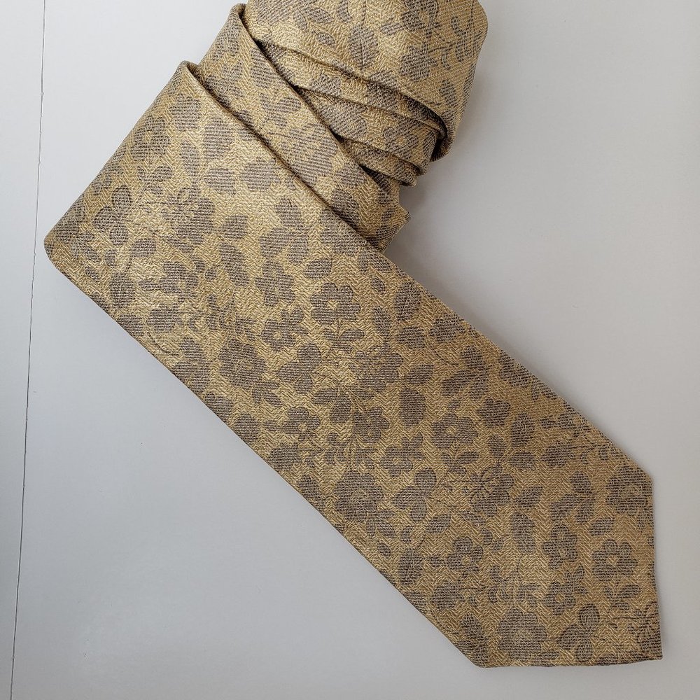 Men's Robert Talbott Tan and Gray Silk Print Tie